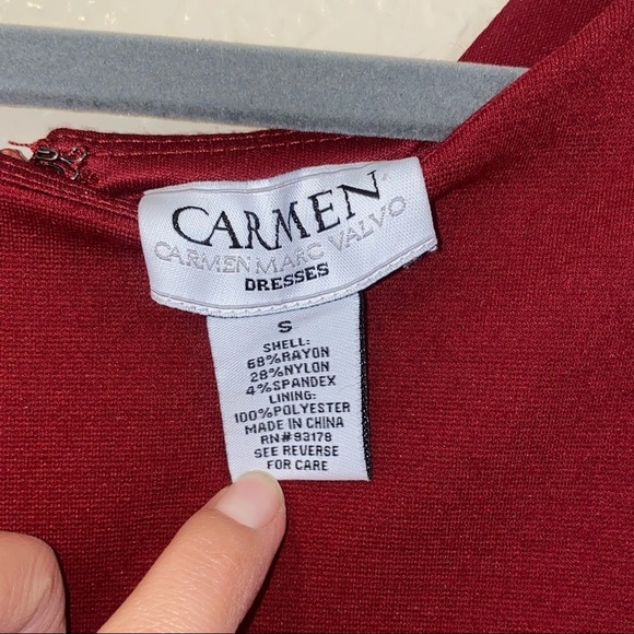 Carmen Marc Valvo Dark Red Midi Dress - Picture 14 of 16